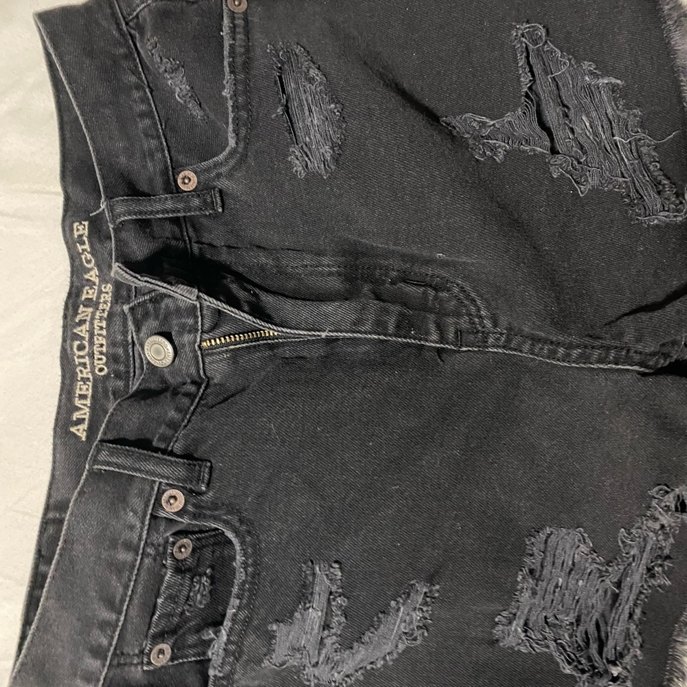American Eagle black denim ripped shorts (size 2)